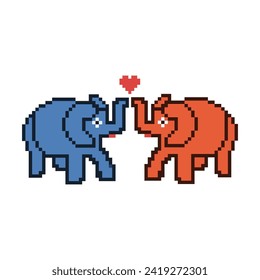 Elephants isolated on a white background. Pixel art. Vector graphics.