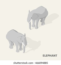 Elephants in isometric view with shadow.