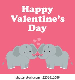 Elephants in love. Cute Valentines day card. Vector illustration