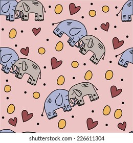 Elephants in love seamless pattern. Can be used for wedding invitation, Saint Valentine's postcards, icons.