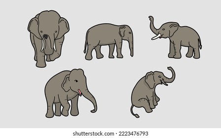 Elephants in many action vector illustration
