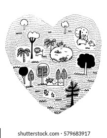 Elephants Nature Heart Shape Drawing Vector