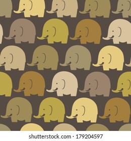 elephants on brown seamless pattern
