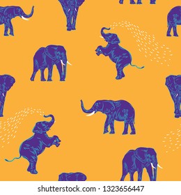 Elephants on orange background