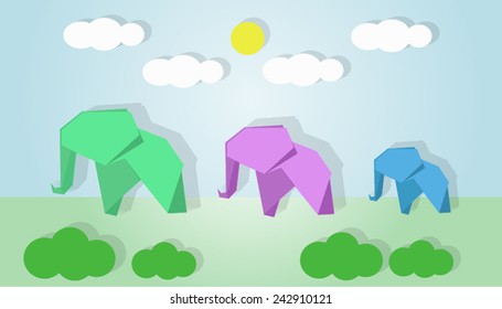 Elephants origami flat design