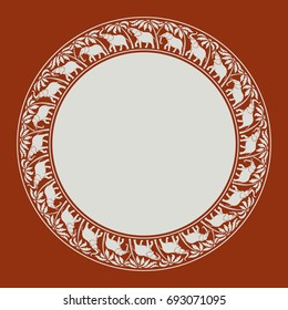 elephants and palm trees circle round ornament