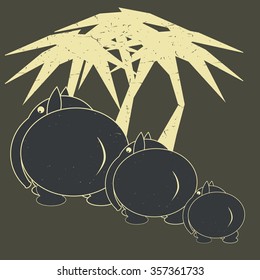Elephants and palmtrees in cartoon style. Vector illustration
