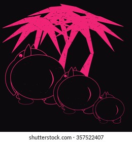 Elephants and palmtrees in cartoon style. Vector illustration