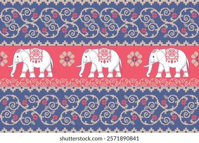 elephants pattern, Beautiful Thailand,thai pattern,seamless,Traditional,ethnic,fabric pattern for textiles,rugs, wallpaper,clothing, sarong,batik,wrap,embroidery,print,background,cover, illust