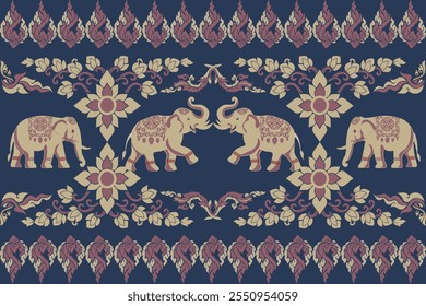 patrón de elefantes, 
Hermosa Tailandia, patrón tailandés. sin costuras, étnico tradicional, patrón de tela para textiles, alfombras, Fondo de pantalla, ropa, sarong, batik, abrigo, bordado, impresión, fondo, cubierta, ilustrado