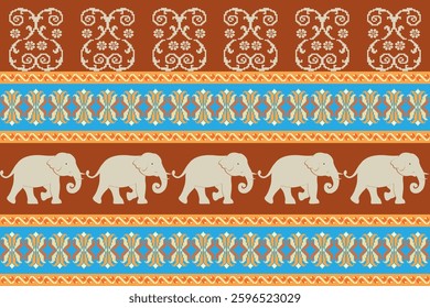 elephants pattern, Geometric
Beautiful Thailand,thai pattern,seamless,Traditional,ethnic,fabric pattern for textiles,rugs, wallpaper,clothing, sarong,batik,wrap,embroidery,print,background,cover, illu