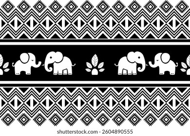elephants pattern, Geometric, black and white,
Beautiful Thailand,thai pattern,seamless,Traditional,ethnic,fabric pattern for textiles,rugs, wallpaper,clothing, sarong,batik,print,background,illustrat