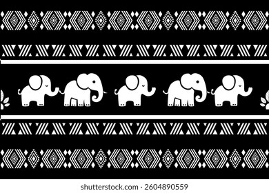 elephants pattern, Geometric, black and white,
Beautiful Thailand,thai pattern,seamless,Traditional,ethnic,fabric pattern for textiles,rugs, wallpaper,clothing, sarong,batik,print,background,illustrat