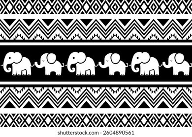 elephants pattern, Geometric, black and white,
Beautiful Thailand,thai pattern,seamless,Traditional,ethnic,fabric pattern for textiles,rugs, wallpaper,clothing, sarong,batik,print,background,illustrat