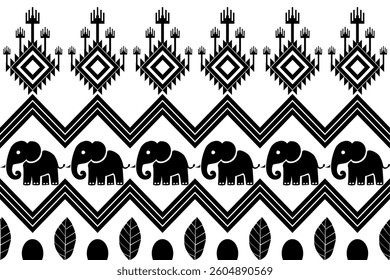 elephants pattern, Geometric, black and white,
Beautiful Thailand,thai pattern,seamless,Traditional,ethnic,fabric pattern for textiles,rugs, wallpaper,clothing, sarong,batik,print,background,illustrat
