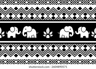 elephants pattern, Geometric, black and white,
Beautiful Thailand,thai pattern,seamless,Traditional,ethnic,fabric pattern for textiles,rugs, wallpaper,clothing, sarong,batik,print,background,illustrat
