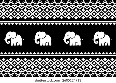 elephants pattern, Geometric, black and white,
Beautiful Thailand,thai pattern,seamless,Traditional,ethnic,fabric pattern for textiles,rugs, wallpaper,clothing, sarong,batik,print,background,illustrat