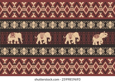 elephants pattern, Geometric, brown,
Beautiful Thailand,thai pattern,seamless,Traditional,ethnic,fabric pattern for textiles,rugs, wallpaper,clothing, sarong,batik,print,background,illustration,vector