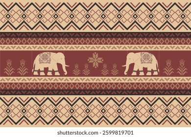 elephants pattern, Geometric, brown,
Beautiful Thailand,thai pattern,seamless,Traditional,ethnic,fabric pattern for textiles,rugs, wallpaper,clothing, sarong,batik,print,background,illustration,vector