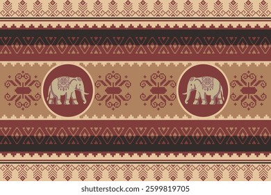 elephants pattern, Geometric, brown,
Beautiful Thailand,thai pattern,seamless,Traditional,ethnic,fabric pattern for textiles,rugs, wallpaper,clothing, sarong,batik,print,background,illustration,vector