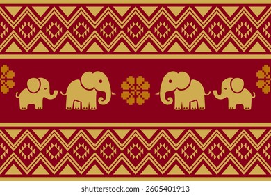 elephants pattern, Geometric, Gold,yellow,red,
Beautiful Thailand,thai pattern,seamless,Traditional,ethnic,fabric pattern for textiles,rugs, wallpaper,clothing, sarong,batik,print,background,illustrat