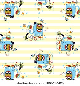 Elephants pattern with magician birds for textile print,childwear toys collection