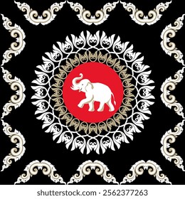 elephants pattern, mandala
Beautiful Thailand,thai pattern,seamless,Traditional,ethnic,fabric pattern for textiles,rugs, wallpaper,clothing, sarong,batik,wrap,embroidery,print,background,cover, illust