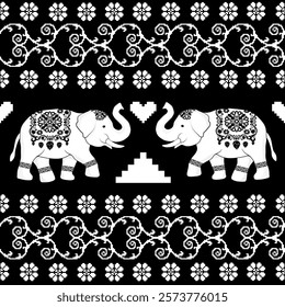 elephants pattern, mandala
Beautiful Thailand,thai pattern,seamless,Traditional,ethnic,fabric pattern for textiles,rugs, wallpaper,clothing, sarong,batik,wrap,embroidery,print,background,cover, illust