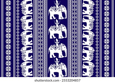 Elephants pattern,Thai elephants pattern,blue and white background,vector illustration,geometric ethnic floral pattern,Aztec style,abstract background,design for,texture,fabric,clothing,decoration