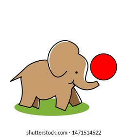 Elephants play ball. flat design.  Vector Illustration on white background