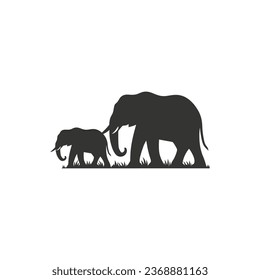 Elephants roam grassy plains Icon on White Background - Simple Vector Illustration