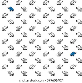 Elephants seamless black and white pattern.  Vector illustration.