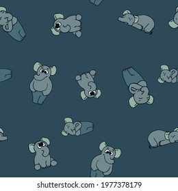 Elephants. Seamless illustration. Cartoon sketch style. Hand outline drawing cheerful funny animal. vector
