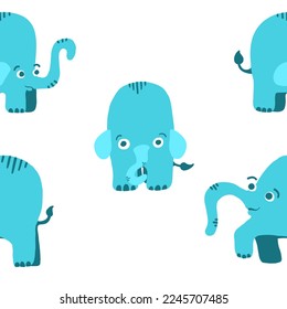 Elephants seamless pattern. Vector illustration in cartoon flat style isolated on white background.