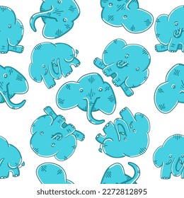 Elephants seamless pattern. Vector illustration in cartoon flat style isolated on white background.