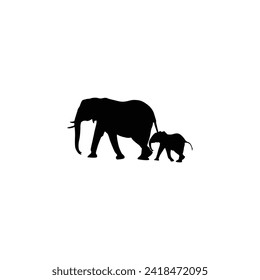 Elephants Silhouette with baby elephant. Animal Family. Set of editable vector silhouettes of African elephants in various poses