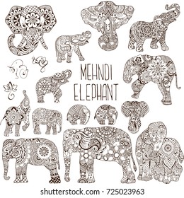 Elephants in the style of mehendi.