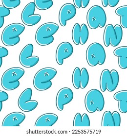 Elephants text lettering seamless pattern. Vector illustration in cartoon flat style isolated on white background.