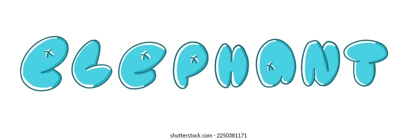 Elephants text lettering. Vector illustration in cartoon flat style isolated on white background.