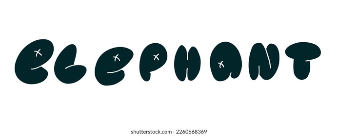 Elephants text lettering. Vector illustration in cartoon flat style isolated on white background.