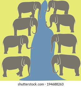 Elephants at a watering.