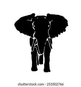 elephent silhouette isolated on white background.grunge vector art illustration