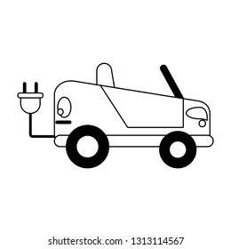 Eletric car with plug in black and white