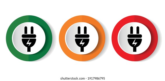 Eletricity icon set, energy, power, plug flat design vector illustration in 3 colors options for webdesign and mobile applications