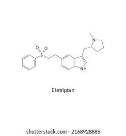 Eletriptan molecule flat skeletal structure, Triptan class drug used to treat migraine. Vector illustration.