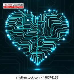 Eletronic circut board in shape of heart. Technology illustration. Vector. Eps 10