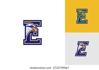 Logotipo de letra electrónica con diseño de águila inspirado en American College Sports. Aislado sobre fondo blanco.