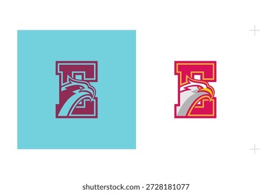 Logotipo de letra electrónica con diseño de águila inspirado en American College Sports. Aislado sobre fondo blanco.