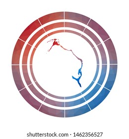 Eleuthera badge. Bright gradient logo of island in low poly style. Multicolored Eleuthera rounded sign with map in geometric style for your infographics.