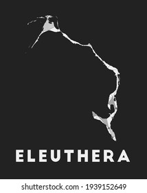 Eleuthera - mapa de la red de comunicación de la isla. Diseño geométrico de moda Eleuthera sobre fondo oscuro. Tecnología, internet, red, concepto de telecomunicaciones. Ilustración vectorial.